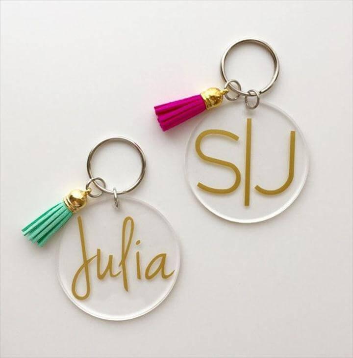 Monogrammed Acrylic Keychain with Tassel