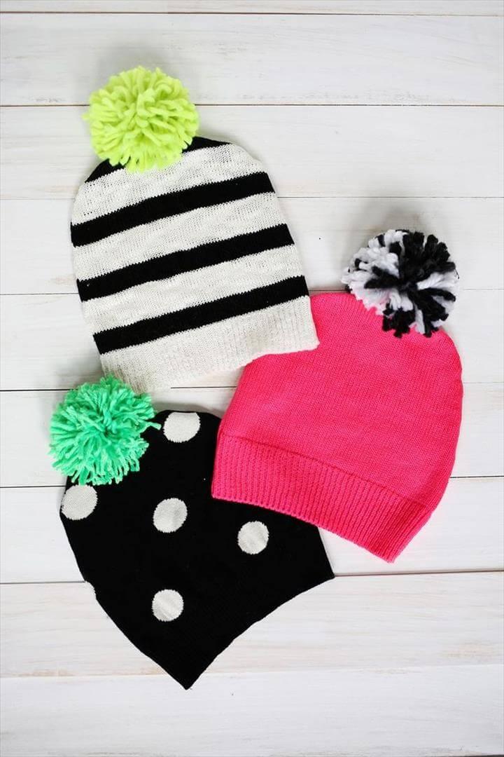 Awesome DIY Pompom Hat From An Old Sweater