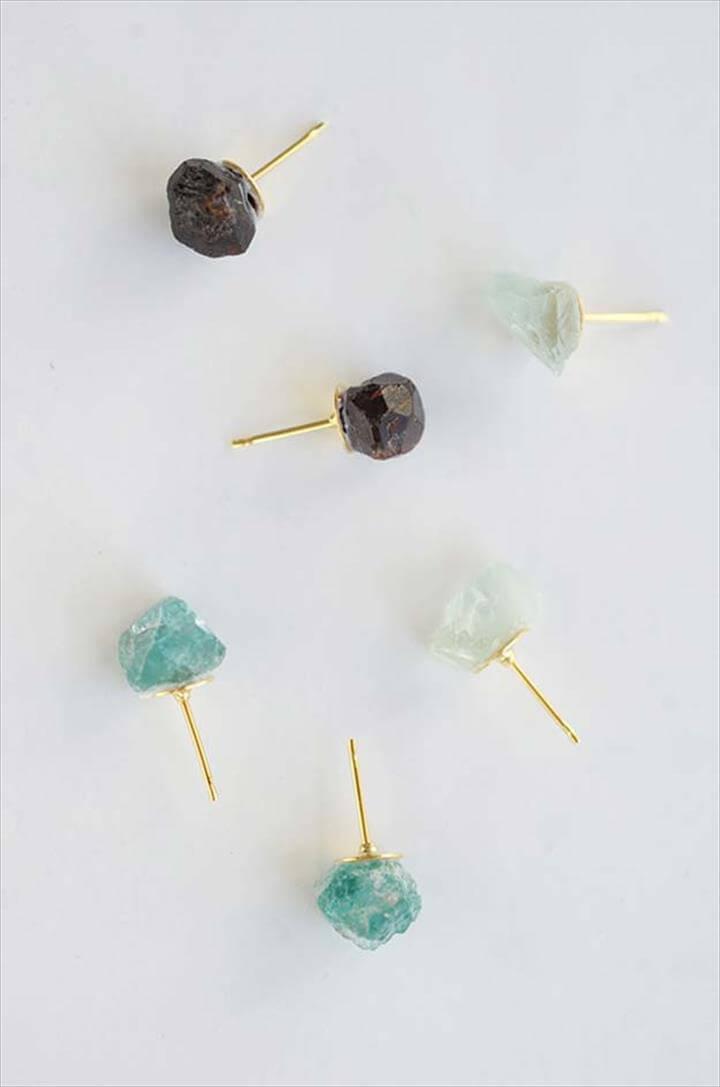 DIY Earrings and Homemade Jewelry Projects - Raw Stone Earrings - Easy Studs, Ideas with