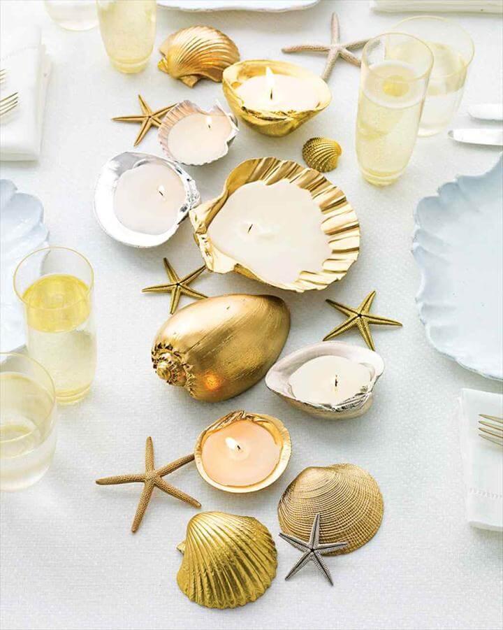 diy candles. seashell candle holder