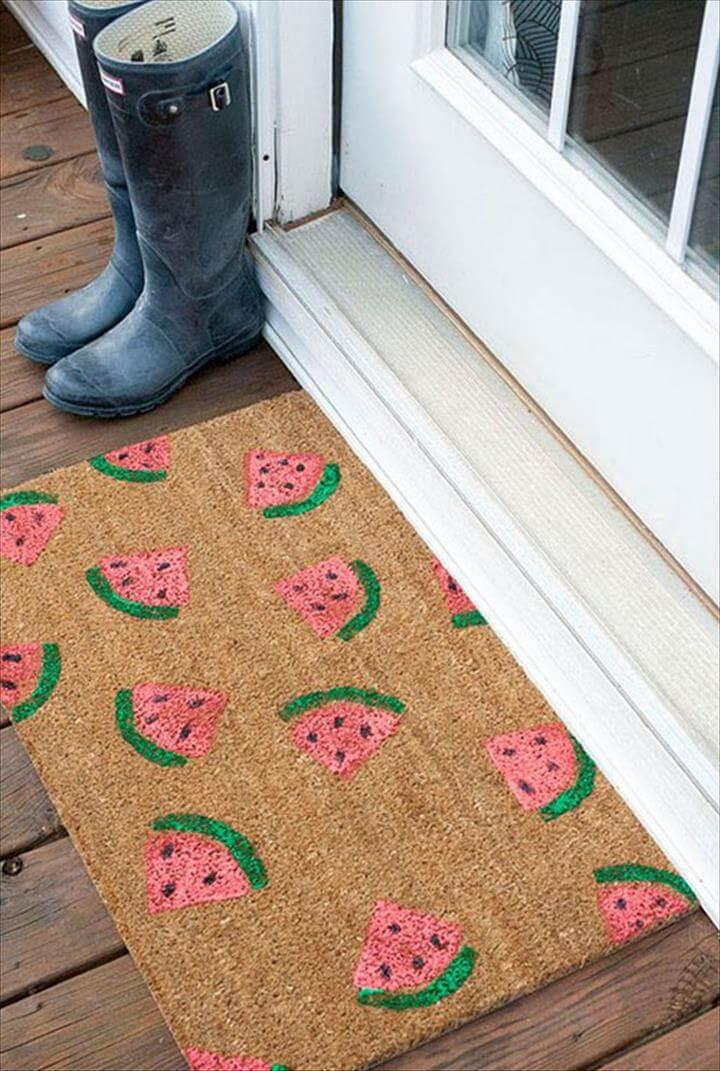 Awesome DIY Summer Projects - DIY Stamped Watermelon Doormat