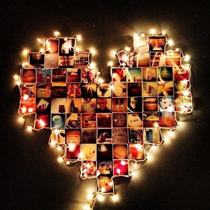 diy heart art, lighting wall art, string art