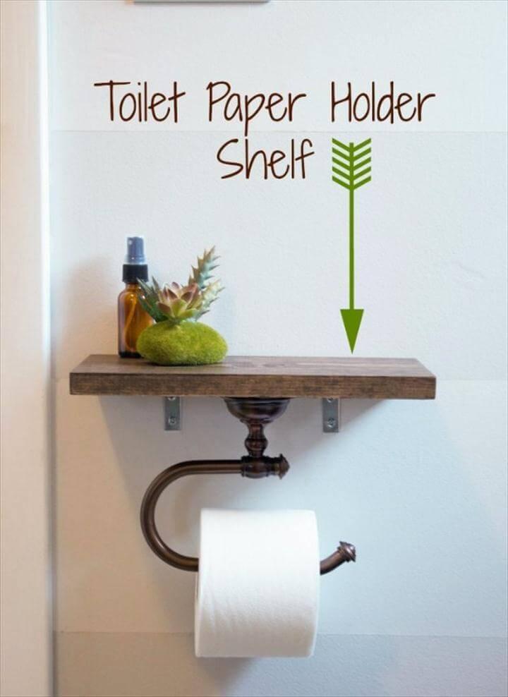 Toilet Paper Holder With Shelf, DIY Bathroom Decor Ideas - Toilet Paper Holder With Shelf - Cool Do It Yourself Bath