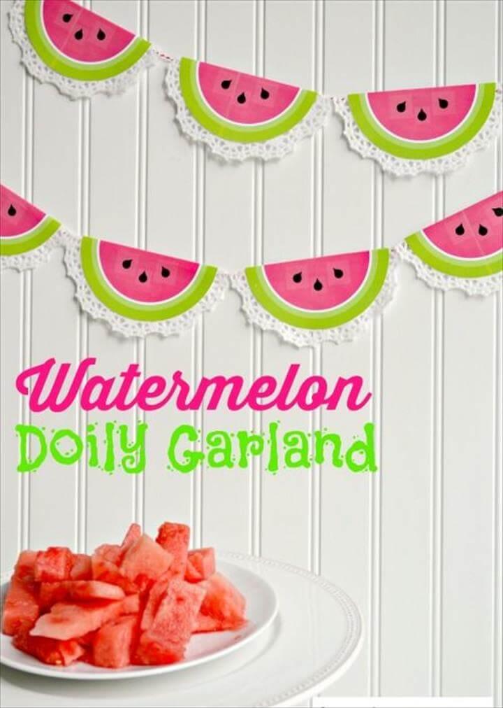 DIY Watermelon Doily Garland, DIY Watermelon Doily Garland