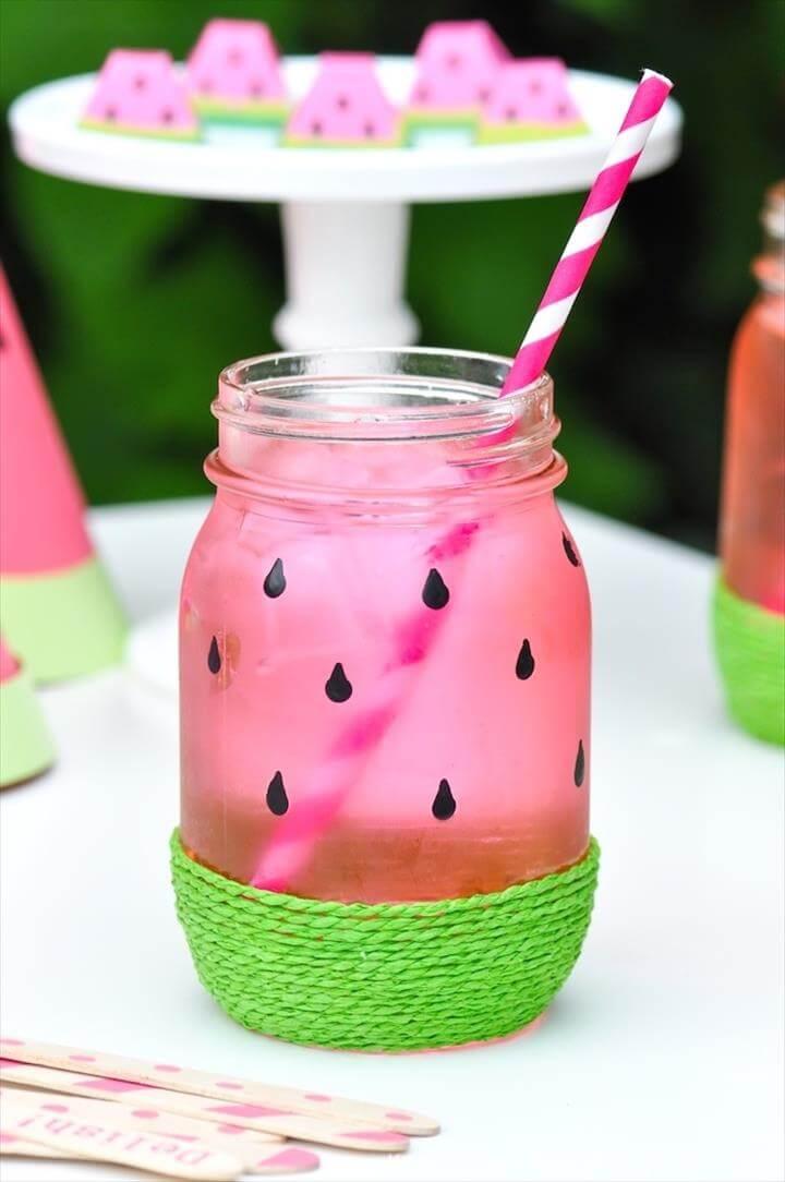 mason jar, watermelon mason jar diy