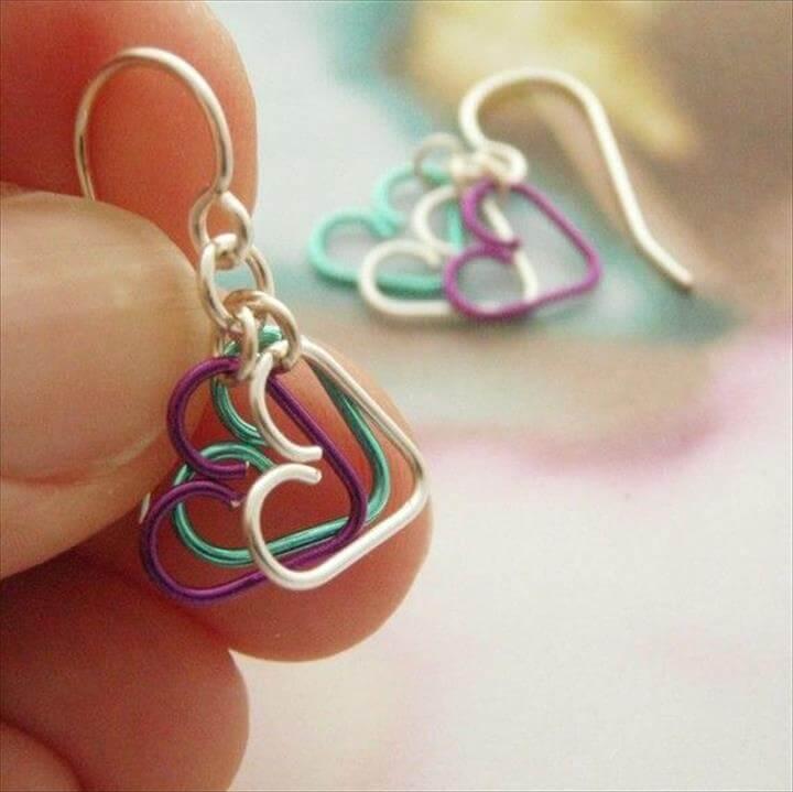 heart earrings, diy wire earrings