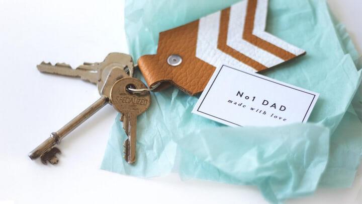 DIY painted leather keychain for Fathers Day