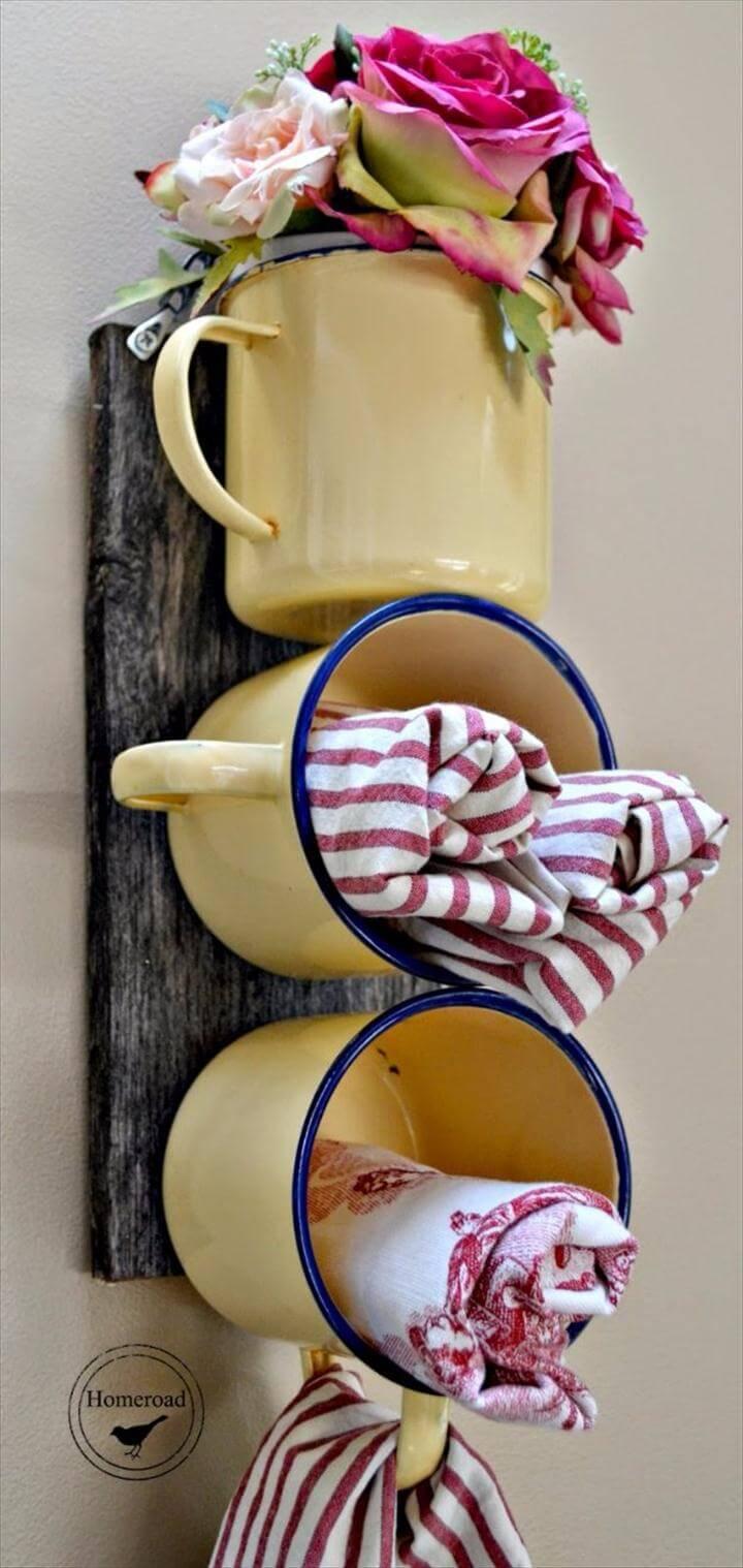 DIY Bathroom Decor Ideas - Enamel Mug Bathroom Organizer - Cool Do It Yourself Bath Ideas