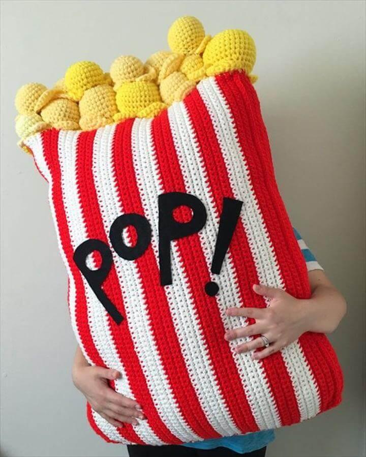 Extra Large Crochet Popcorn Food Floor Pillow