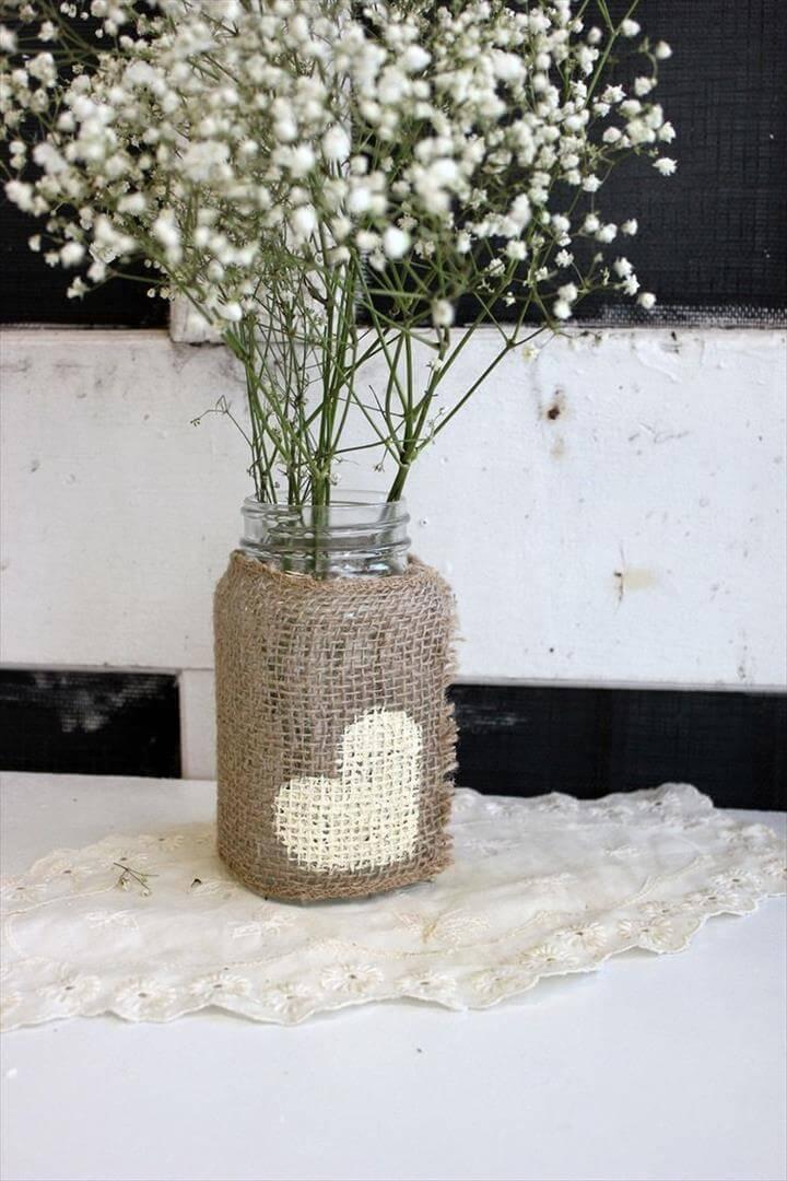 wedding decoratos using mason jars | rustic burlap wedding mason jar centerpieces . woodland wedding .