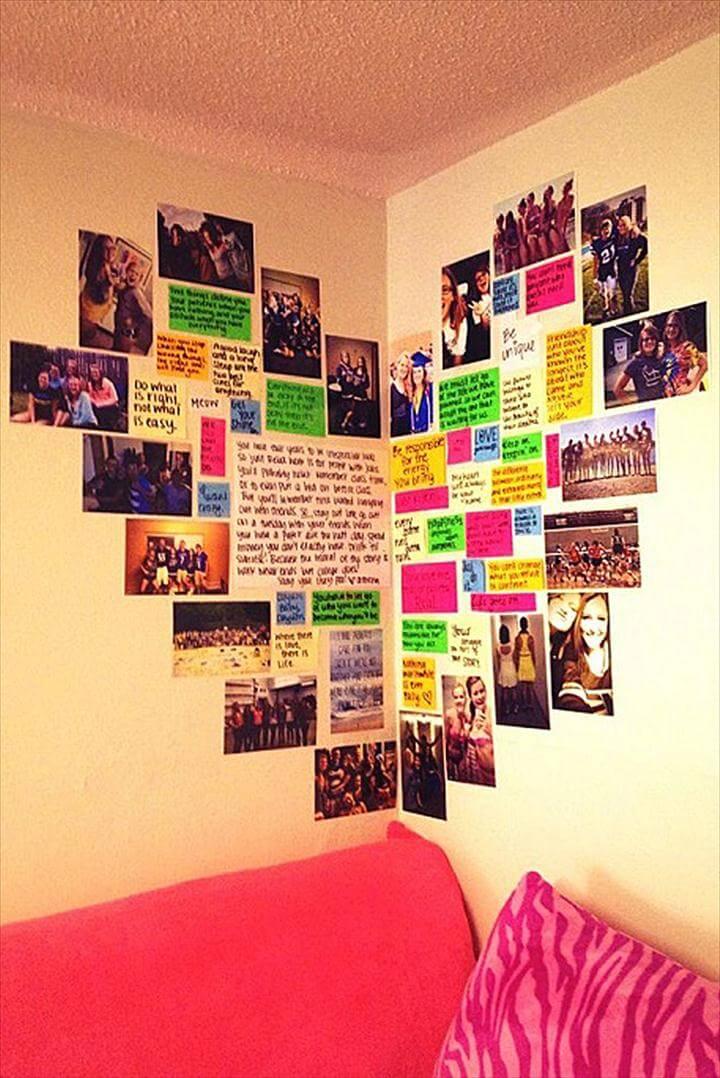 Heart Photo Wall. Cute DIY Room Decor Ideas