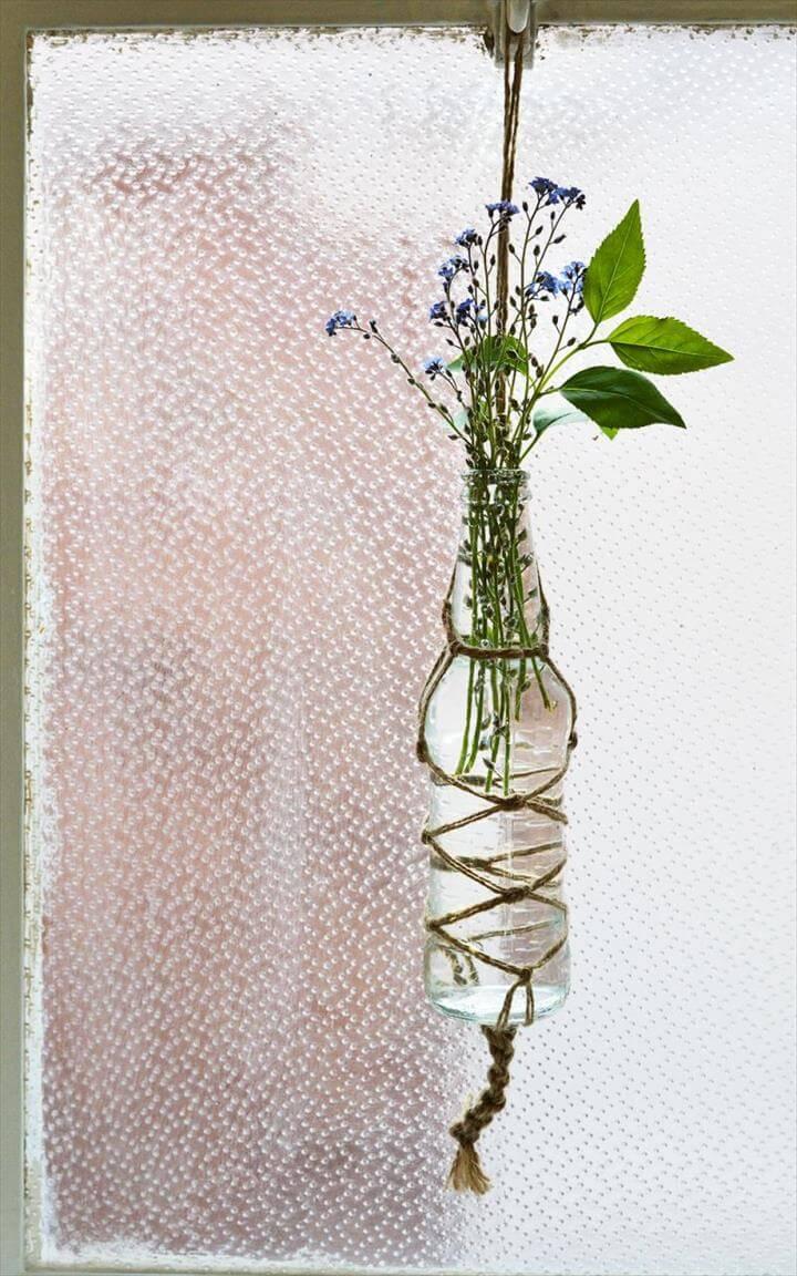 Knotted macrame bottle vase