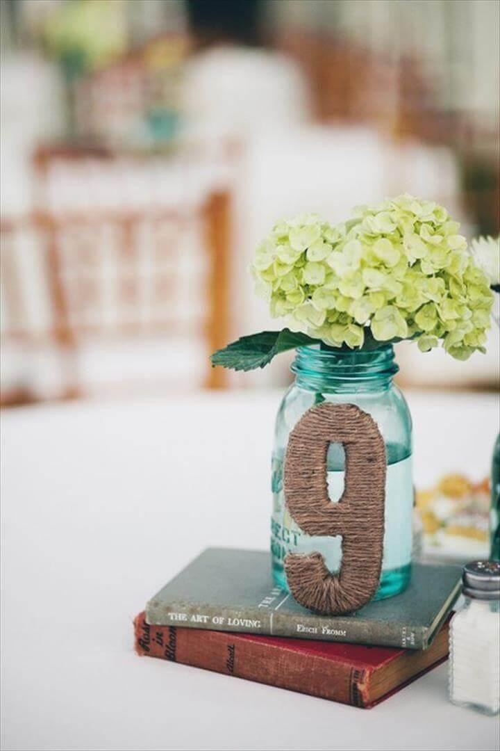 Wedding Table Number & Centerpiece with Mason Jar