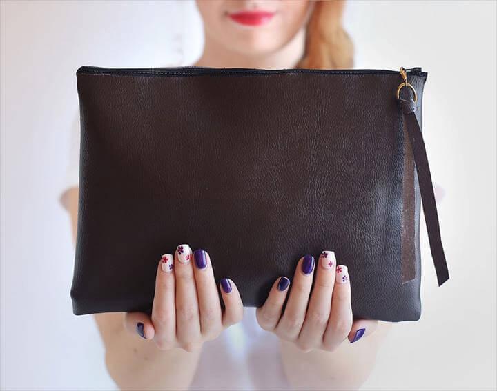 black leather clutch