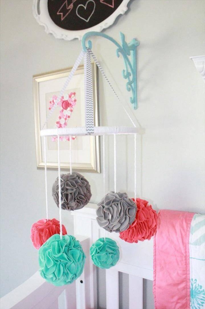 Fabric Pom-Pom Mobile, Project Nursery - Pom Pom Baby Mobile -- plant holder thing for attaching mobile