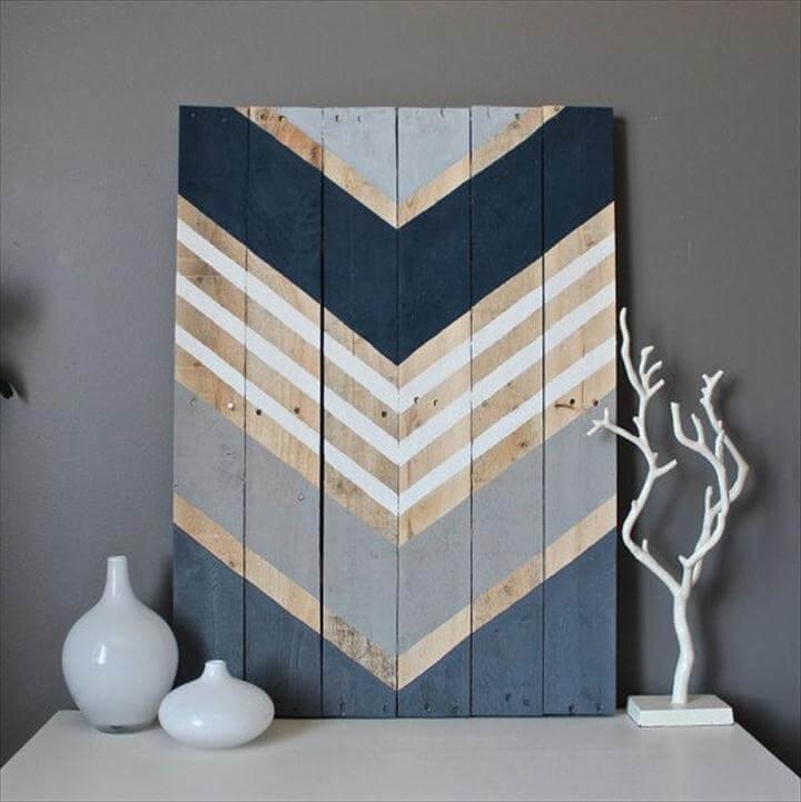 Scrap Wood Chevron ArtA few pieces of scrap wood, a bit of stain and some craft paint and you can create a rustic and custom-coloured scrap wood chevron art piece.
