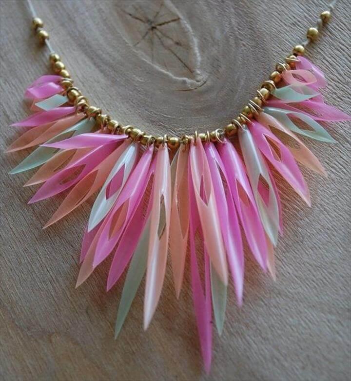 Pink Green and Orange Plastic Drinking Straws Necklace