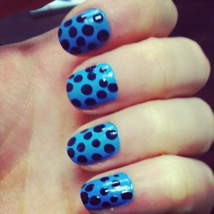 easy diy nail polish, polka dot nail polish idea
