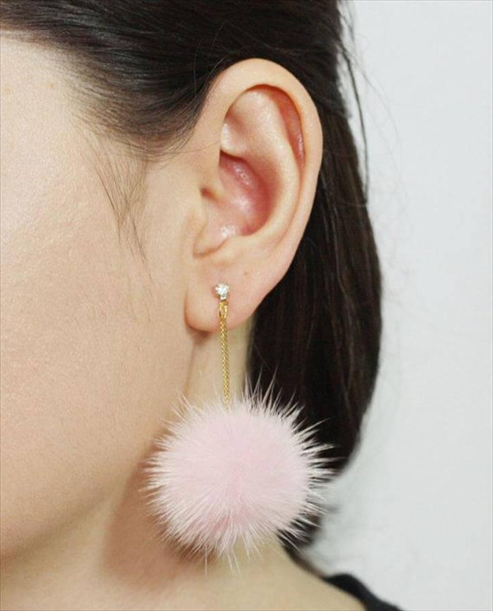 Pom Pom Earrings, Mink Fur Pom Pom Earrings, Fur ball Earrings, Pompom earrings