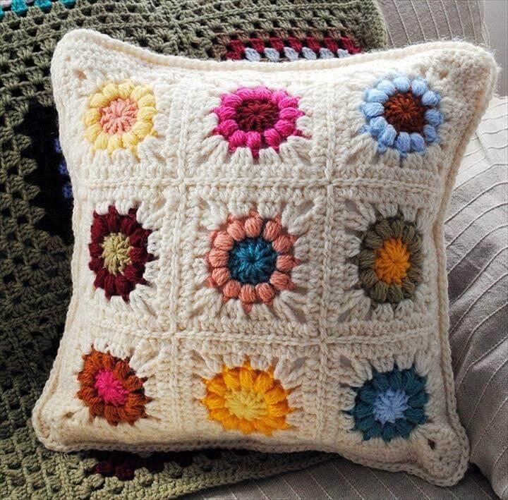 crochet colorful pillow