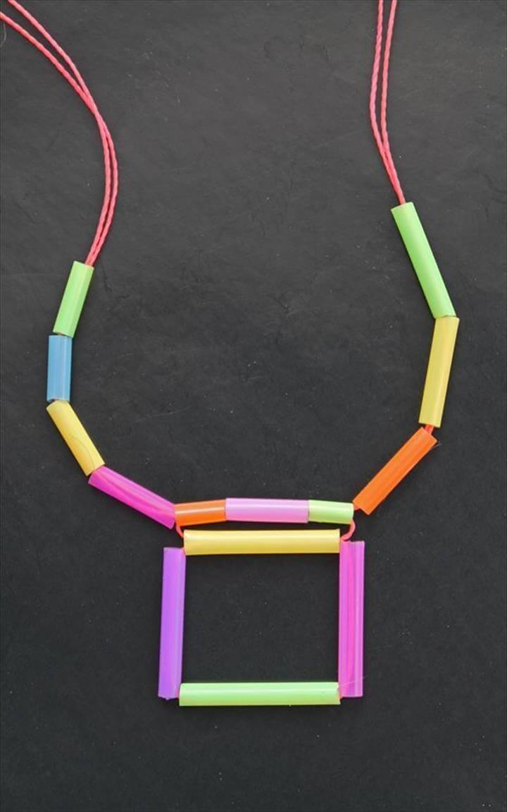 square diy -geometric straw neon necklace ...