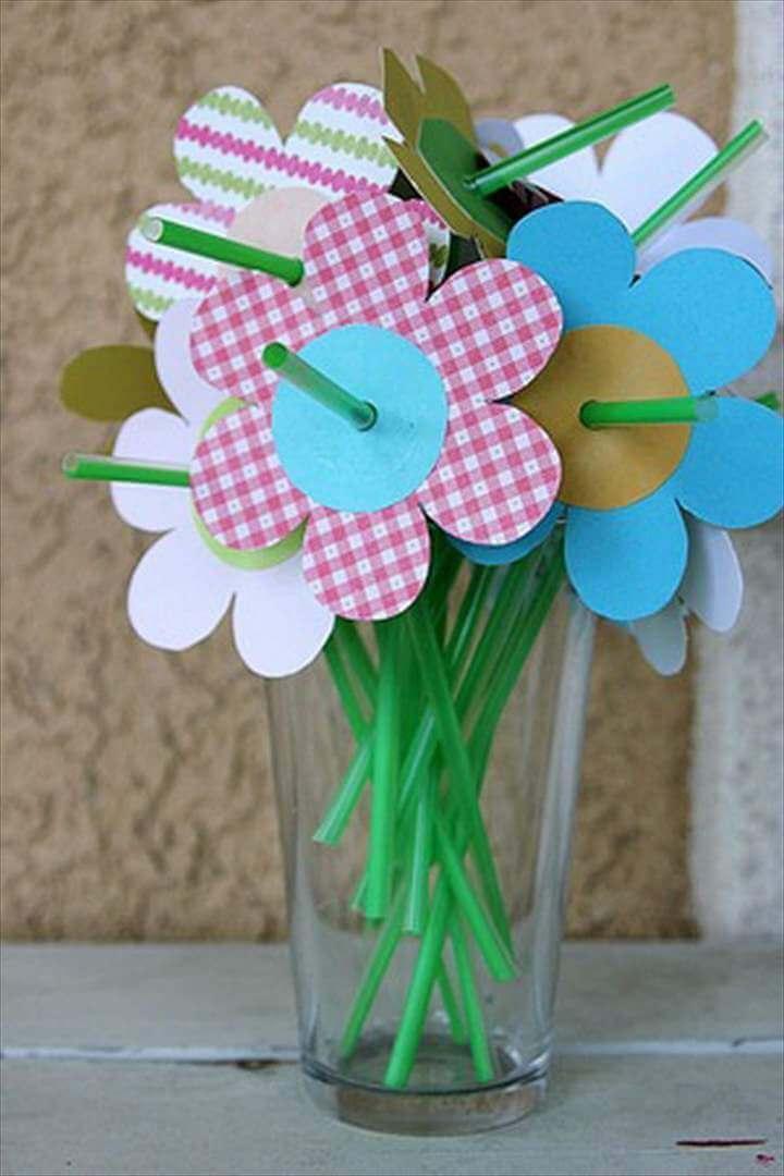 Spring Flowers Made with Straws and Paper Flowers
