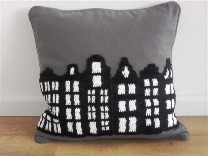 Crochet pillow pattern Amsterdam, unique cushion crochet pattern, modern and trendy design pillow, PDF tutorial US terms