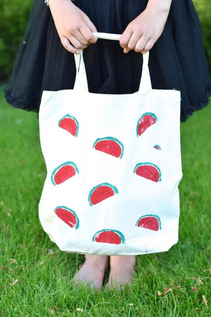 Watermelon Hand Stamp Tote Bag Pattern DIY