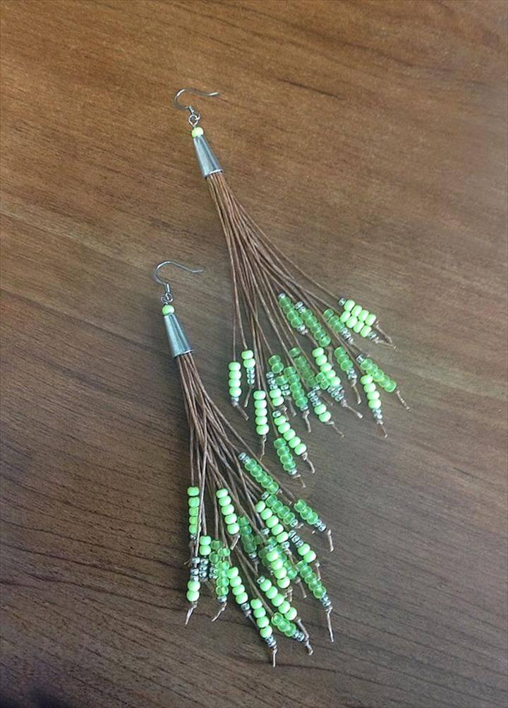 waxed linen seed bead tassel earrings with instructions