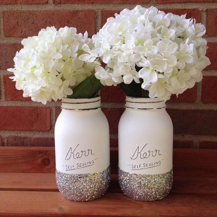 Glitter Mason jar, christmas mason jar, wedding mason jar, winter wedding, winter decor, silver glitter, christmas decor, christmas wedding