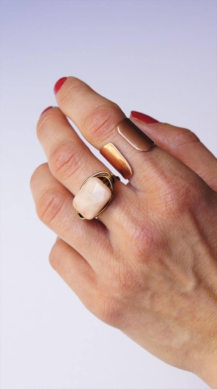 Wrapped Peach Aventurine Ring