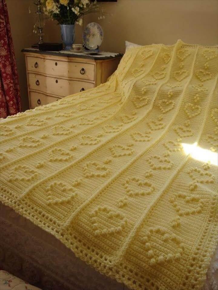 Free Knitted Crochet Bobble Heart Blanket Pattern - Night Table, Bedding Set