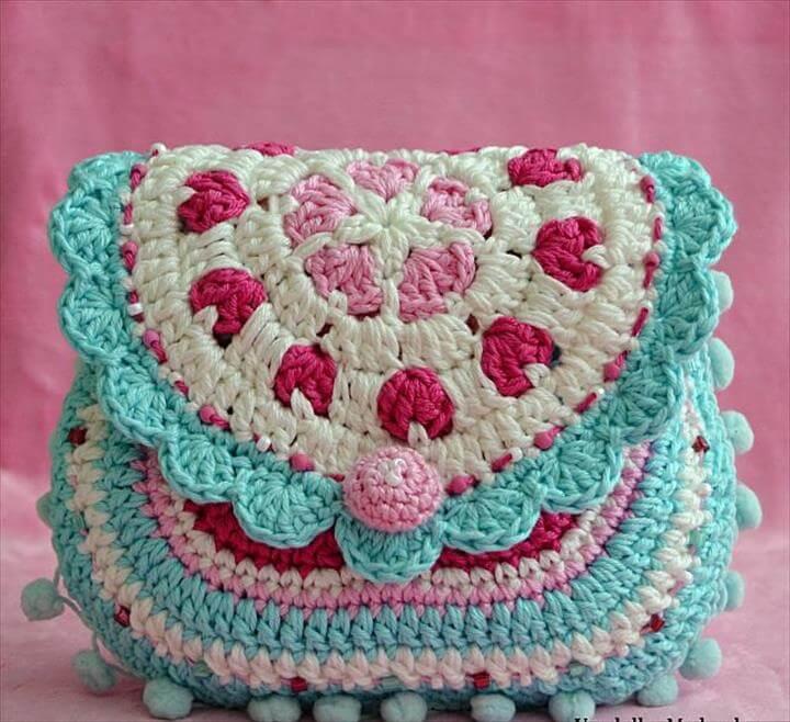 Hearts purse - crochet pattern, purs