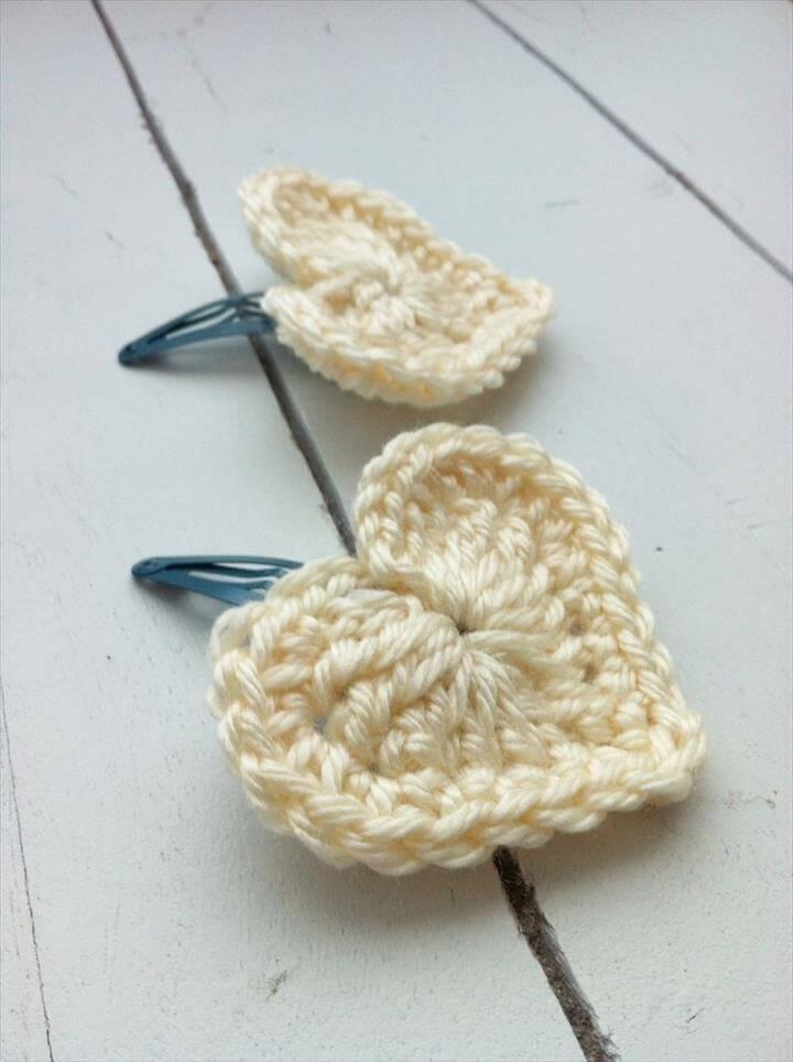 crochet heart hair clips