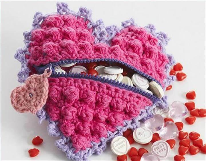 Crochet Heart Shaped Candy Bag Free Pattern- Crochet Heart Free Patterns