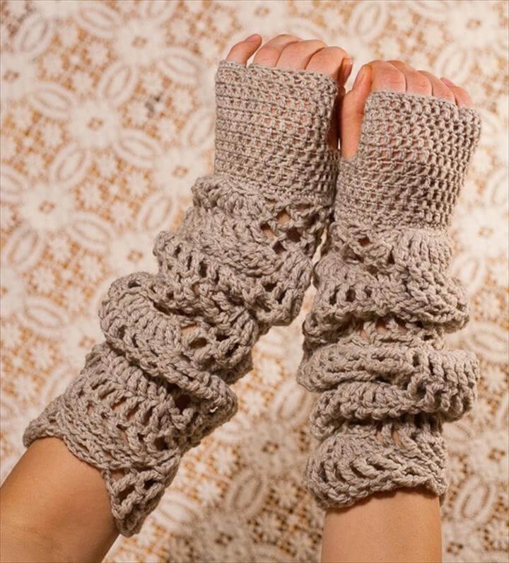 CROCHET PATTERN instant download - Sand Light Gloves - fingerless beautiful lace gorgeaous pretty beige brown hand warmers tutorial PDF