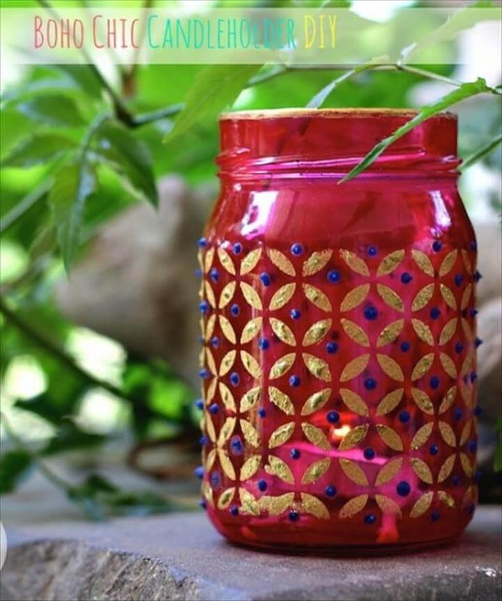 Mason Jar Ideas for Summer - Easy Boho Chic Mason Jar Candle Holders - Mason Jar