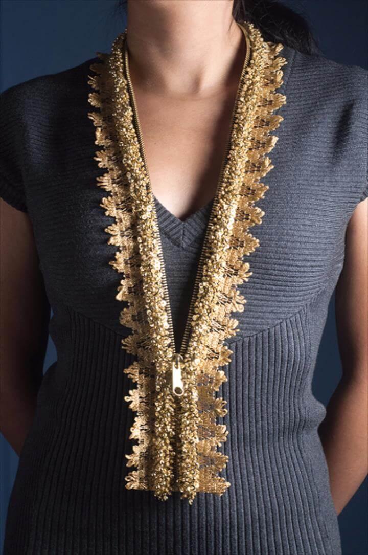 DIY Embellished Lace Zipper Necklace