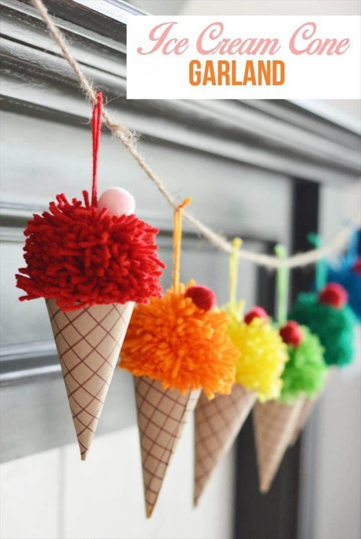 Ice Cream Cone Garland, pom pom ice cream cone