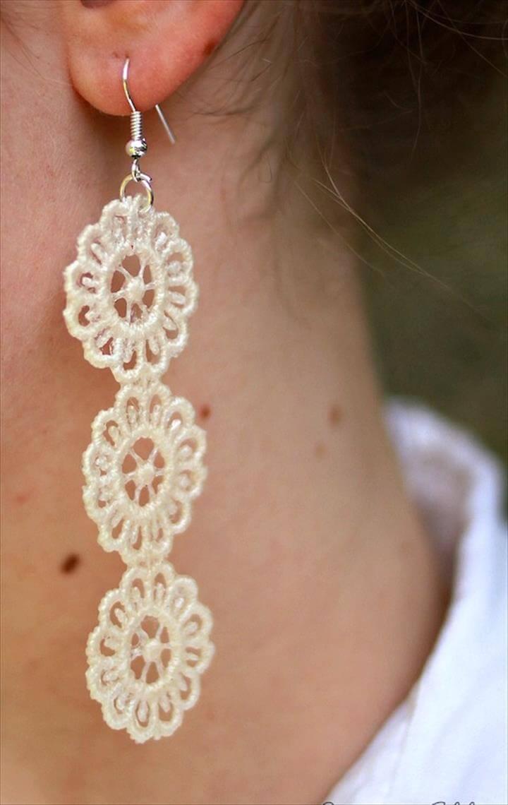 diy earrings, handmade earrings, lace earrings