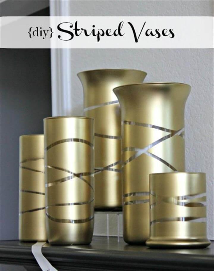 Spray Painted Vases using Rubber Bands for Design