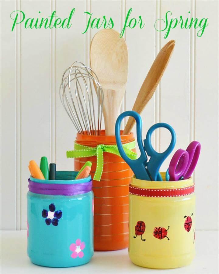 jars decorated with fingerprints for mother's day