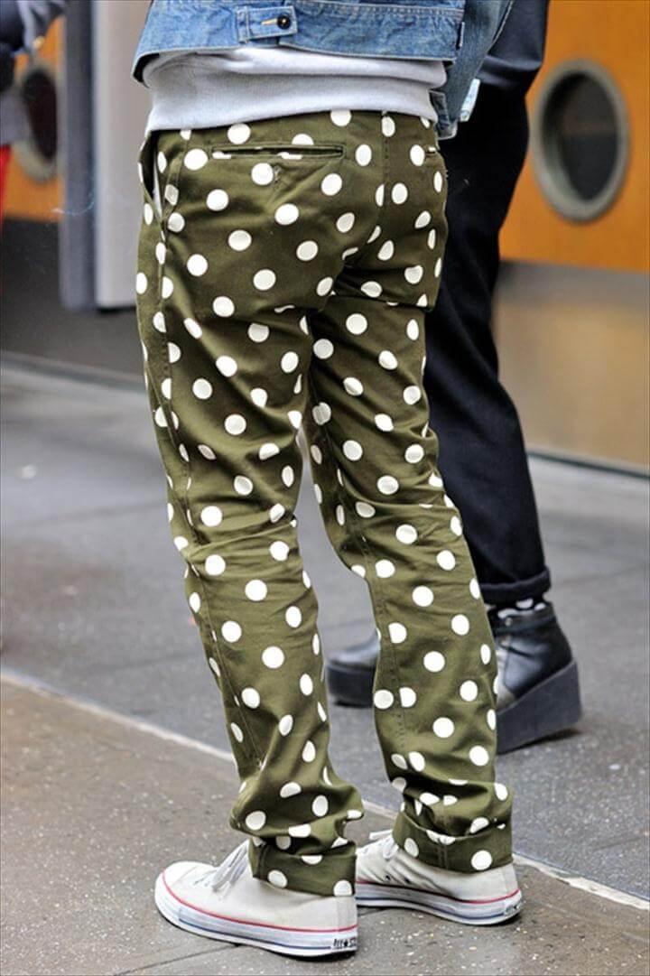 Green Polka Dot chino pants x white Chuck Taylor All Star