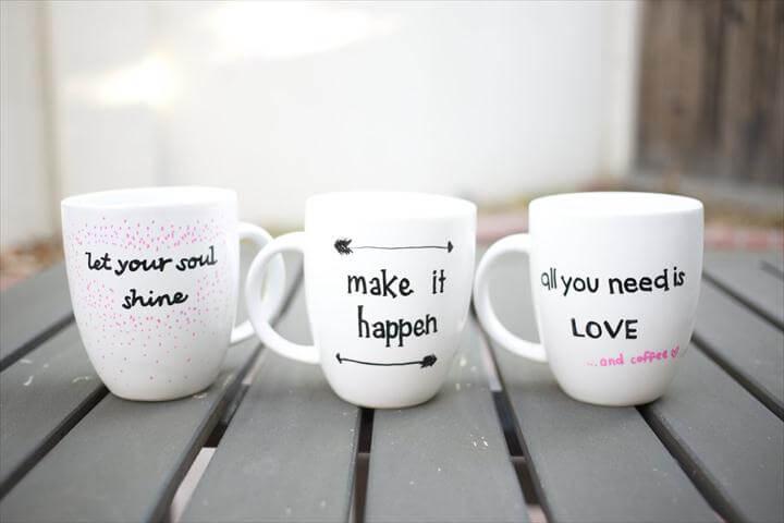 DIY Quote Stenciled Sharpie Mugs