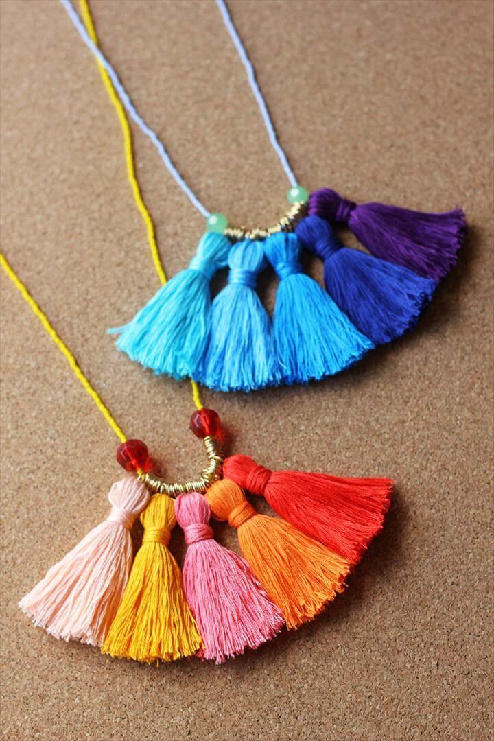 ombre tassel necklace, colorful necklace