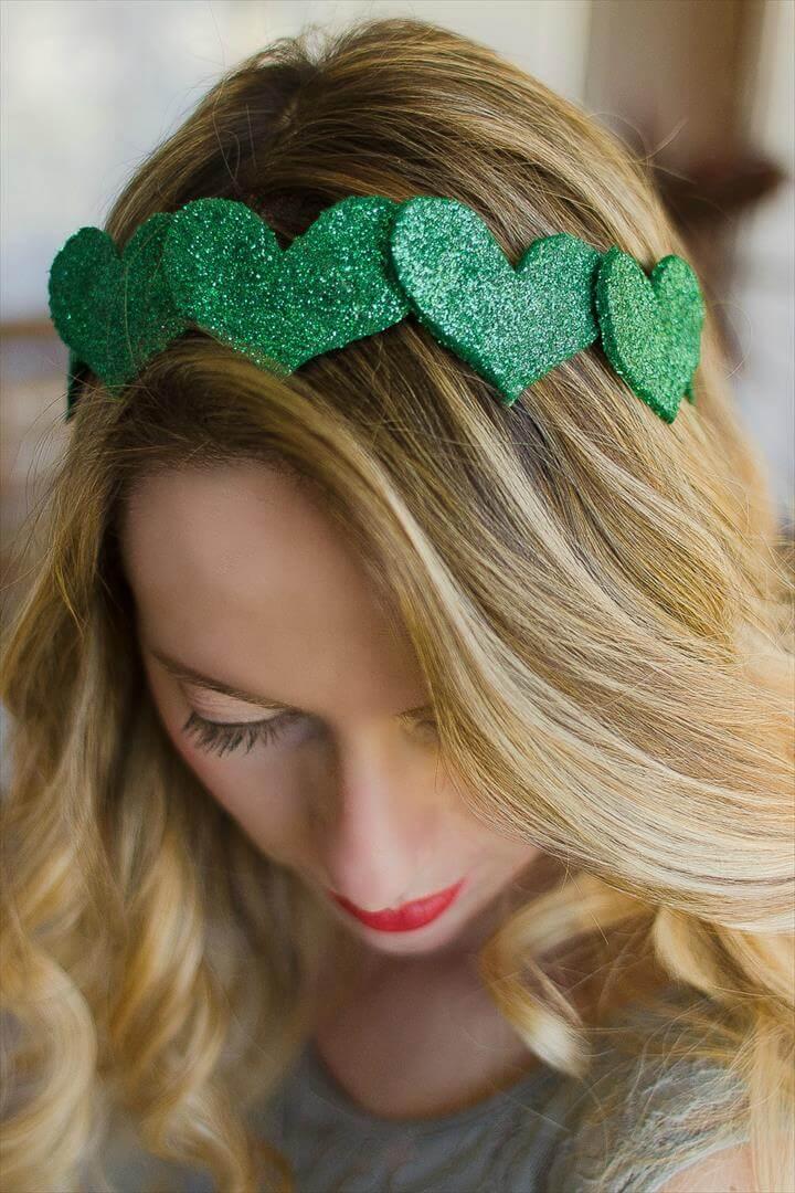 DIY St. Patrick's Day Felted Green Glitter Heart Headband