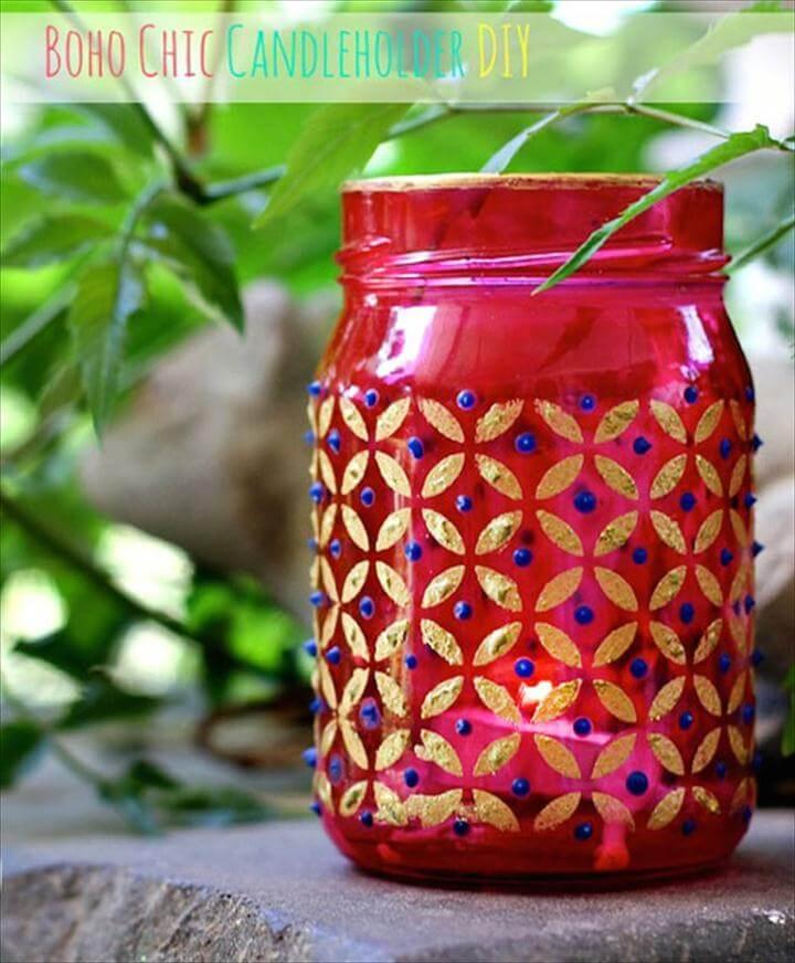 Easy Boho Chic Mason Jar Candle Holders