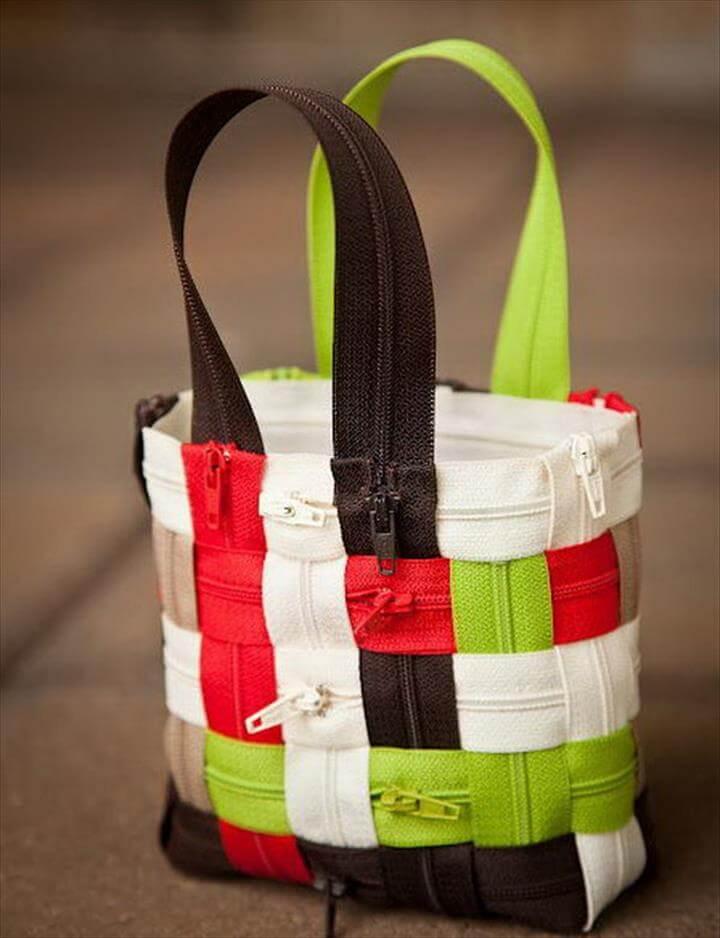 A cute little bag made from zippers,