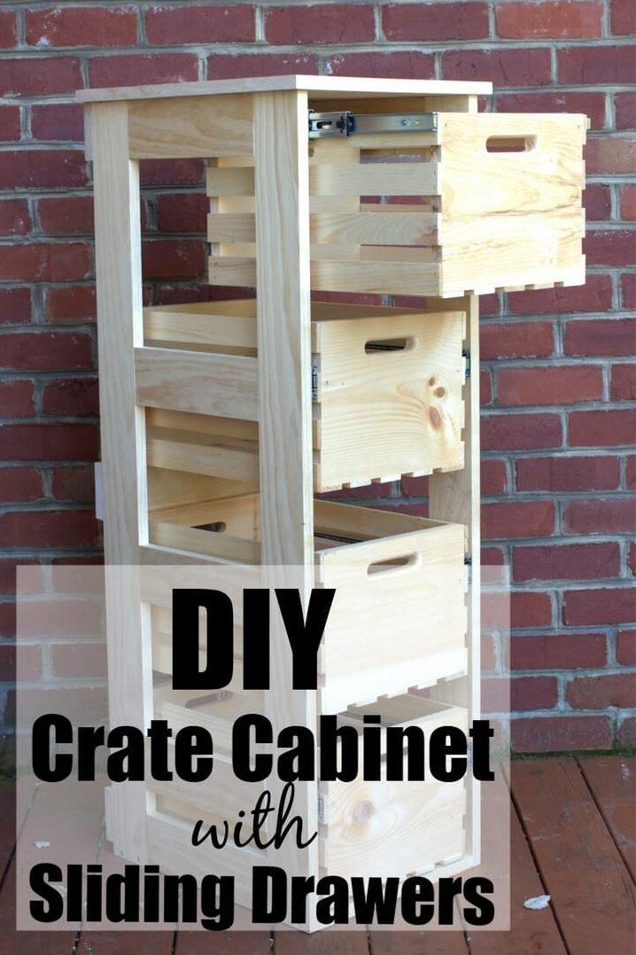 DIY Crate Cabinet with Sliding Drawers