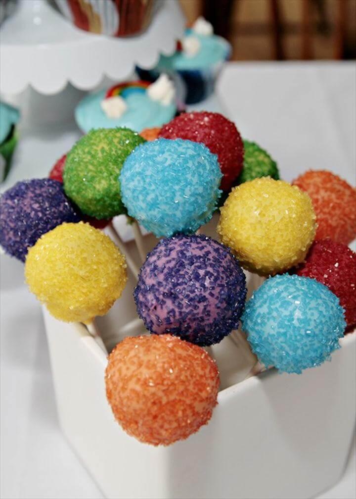 Rainbow Colored Cake Pops For Kids Party, Colorful Candy Melts, Rainbow Party.